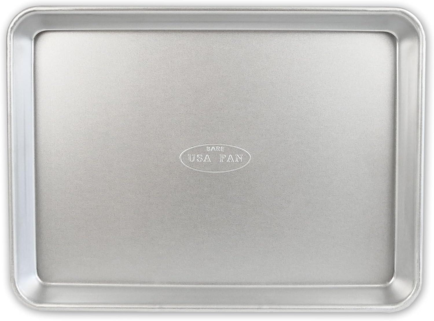 image:imageUSA Pan Bakeware Traditional Aluminized Steel Uncoated Quarter Sheet Baking Sheet Pan Made without nonstick coatingNatural Metal