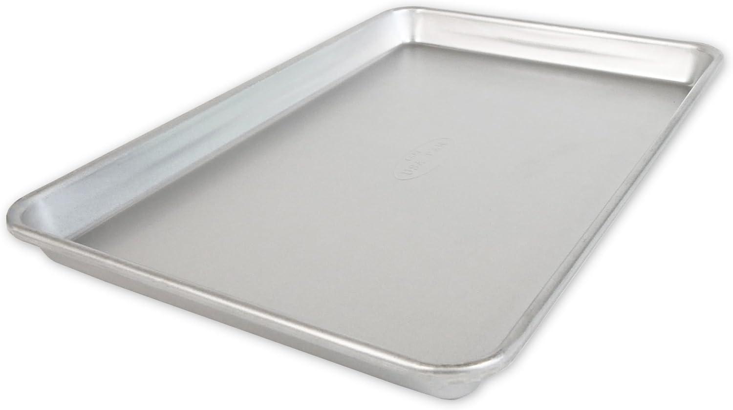 image:imageUSA Pan Bakeware Traditional Aluminized Steel Uncoated Quarter Sheet Baking Sheet Pan Made without nonstick coatingNatural Metal