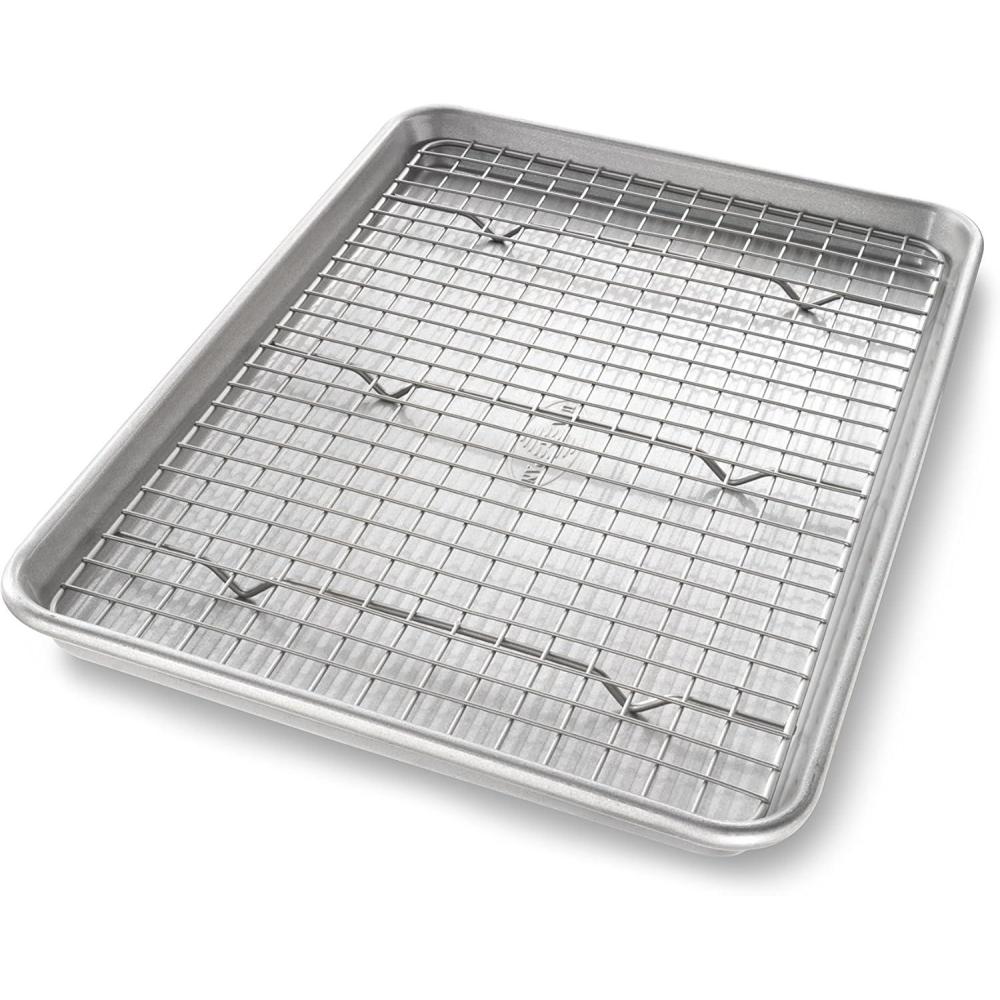 image:imageUSA Pan Bakeware Quarter Sheet Baking Pan and Bakeable Nonstick Cooling Rack Set MetalJelly Roll Pack of 1