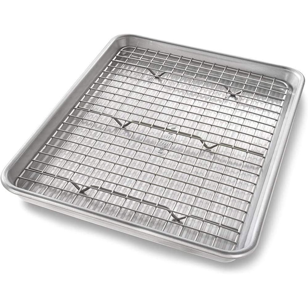image:imageUSA Pan Bakeware Quarter Sheet Baking Pan and Bakeable Nonstick Cooling Rack Set MetalQuarter Sheet Pack of 1
