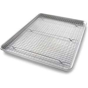 USA Pan Bakeware Quarter Sheet Baking Pan and Bakeable Nonstick Cooling Rack Set, Metal(Extra Large Sheet (Pack of 1))