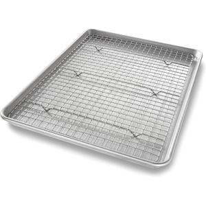 USA Pan Bakeware Quarter Sheet Baking Pan and Bakeable Nonstick Cooling Rack Set, Metal(Half Sheet (Pack of 1))