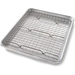 USA Pan Bakeware Quarter Sheet Baking Pan and Bakeable Nonstick Cooling Rack Set, Metal(Quarter Sheet (Pack of 1))